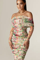 Hayley Off Shoulder Midi Dress (Floral Serenade)