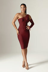 Naomi Mesh Bandage Midi Dress (Burgundy)
