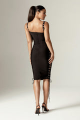 Rebecca Bandage Lace Up Midi Dress (Black)