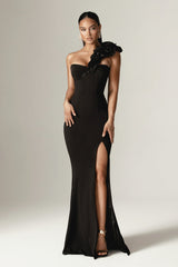 Avery 3D Flowers Corset Maxi Gown (Black)