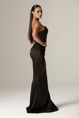 Nina Mermaid Corset Maxi Gown (Black)