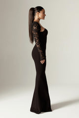 Veva Guipure Lace Corset Maxi Dress (Black)