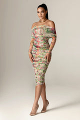 Hayley Off Shoulder Midi Dress (Floral Serenade)