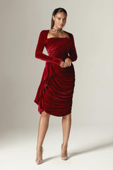 Narin Draped Midi Dress (Maroon)