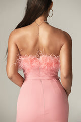 Carmen Strapless Corset Belted Midi Dress (Blush Pink)