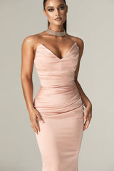 Nina Mermaid Corset Maxi Gown (Blush Pink)