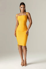 Rebecca Bandage Lace Up Midi Dress (Sun Orange)