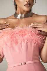 Carmen Strapless Corset Belted Midi Dress (Blush Pink)