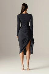 Narin Draped Midi Dress (Navy Blue)