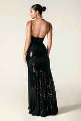 Ariel Sequin Backless Gown Dress (Black)