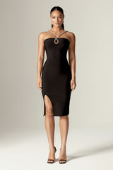 Gizelle Crystallized Bandage Midi Dress (Black)