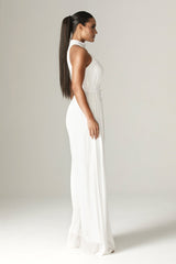 Fadia Chiffon Wide Leg Belted Jumpsuit (Off White)