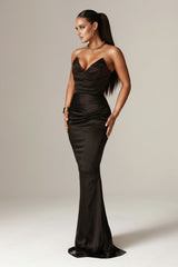 Nina Mermaid Corset Maxi Gown (Black)