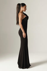 Avery 3D Flowers Corset Maxi Gown (Black)