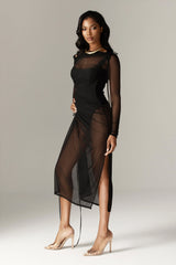 Tara Ruched Midi Beach Dress (Black)