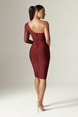 Naomi Mesh Bandage Midi Dress (Burgundy)