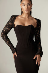 Veva Guipure Lace Corset Maxi Dress (Black)