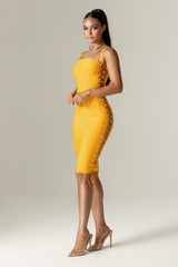 Rebecca Bandage Lace Up Midi Dress (Sun Orange)