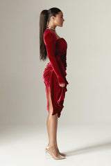 Narin Draped Midi Dress (Maroon)
