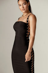 Rebecca Bandage Lace Up Midi Dress (Black)