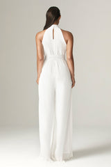 Fadia Chiffon Wide Leg Belted Jumpsuit (Off White)