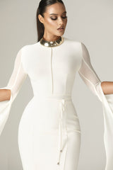 Ziba Bandage Shawl Sleeves Midi Dress (Ivory)