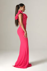 Rona 3D Flowers Corset Maxi Gown (Fuchsia)