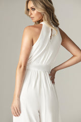 Fadia Chiffon Wide Leg Belted Jumpsuit (Off White)