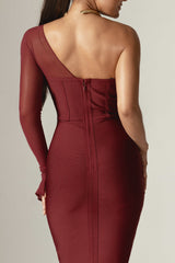 Naomi Mesh Bandage Midi Dress (Burgundy)