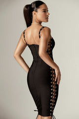 Rebecca Bandage Lace Up Midi Dress (Black)