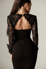 Veva Guipure Lace Corset Maxi Dress (Black)