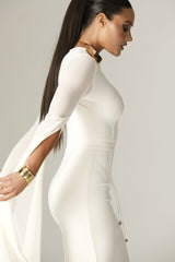 Ziba Bandage Shawl Sleeves Midi Dress (Ivory)