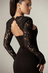 Veva Guipure Lace Corset Maxi Dress (Black)