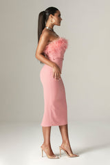 Carmen Strapless Corset Belted Midi Dress (Blush Pink)