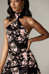 Orla Bow Corset Mini Dress (Rose Print)