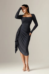 Narin Draped Midi Dress (Navy Blue)
