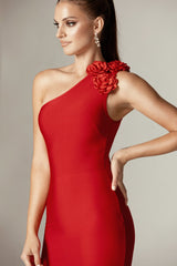 Beatrice 3D Flowers Midi Bandage Dress (Ruby)