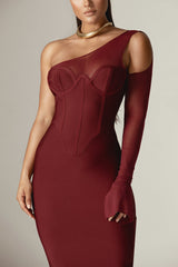 Naomi Mesh Bandage Midi Dress (Burgundy)