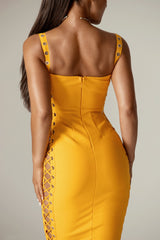 Rebecca Bandage Lace Up Midi Dress (Sun Orange)