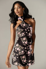 Orla Bow Corset Mini Dress (Rose Print)