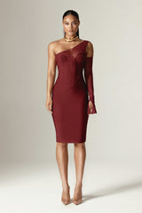 Naomi Mesh Bandage Midi Dress (Burgundy)