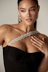 Catia Rhinestone Bandage Fringe Trim Maxi Dress (Black)