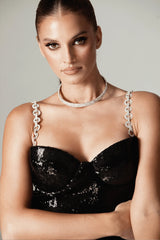 Delia diamanté straps Sequin Mini dress (Black)