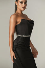 Alara Duchess Crystal Gown Dress (Black)