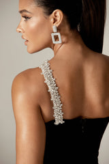 Catia Rhinestone Bandage Fringe Trim Maxi Dress (Black)