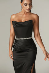 Alara Duchess Crystal Gown Dress (Black)