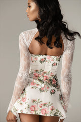 Maya Draped Corset Mini Dress (Rose Print)