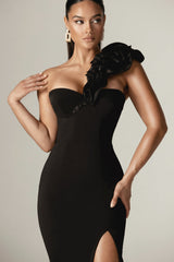 Avery 3D Flowers Corset Maxi Gown (Black)