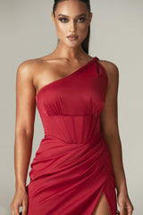 Harper Corset Satin Midi Dress (Maroon)