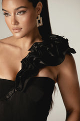 Avery 3D Flowers Corset Maxi Gown (Black)